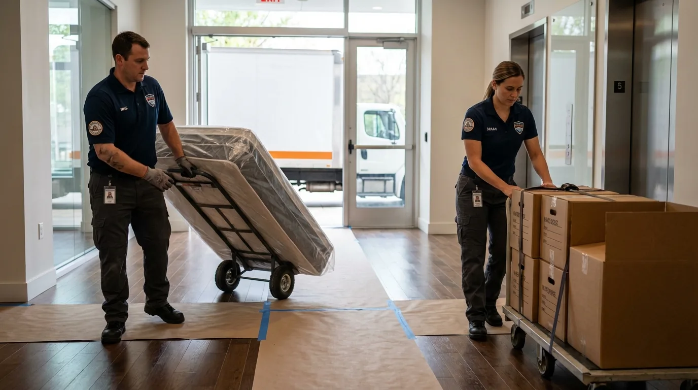 Professional apartment movers loading elevator in Metlakatla, AK