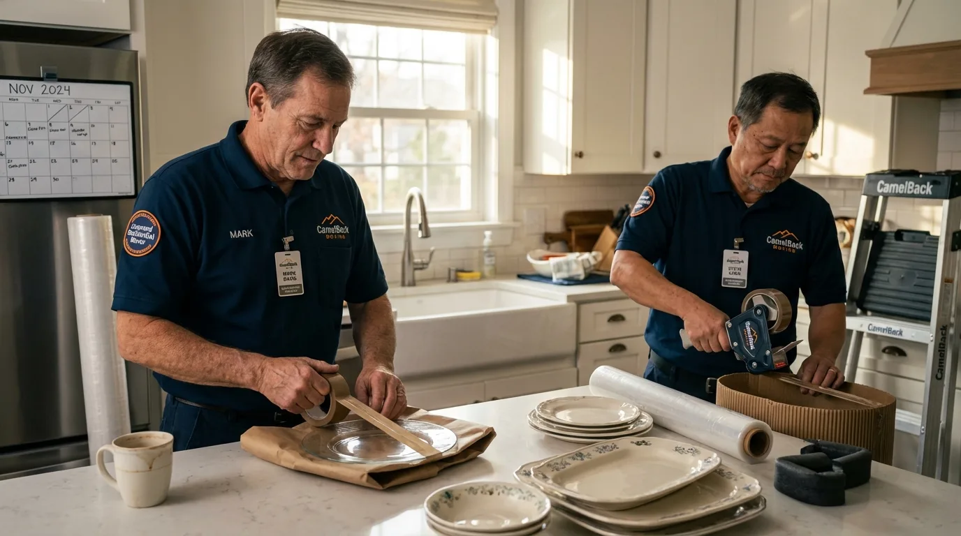 Professional crew packing kitchen dishware in Metlakatla, AK